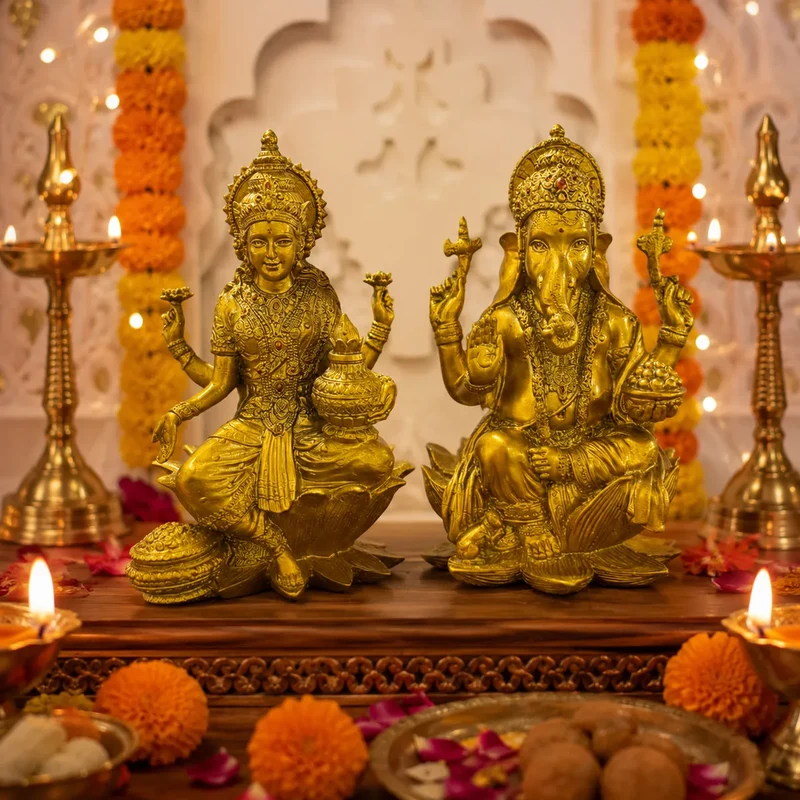 Golden Laxmi Ganesh Idol Set for Diwali Pooja