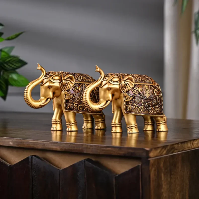 GoldenroyalElephantShowpieceStatueSetof2-1